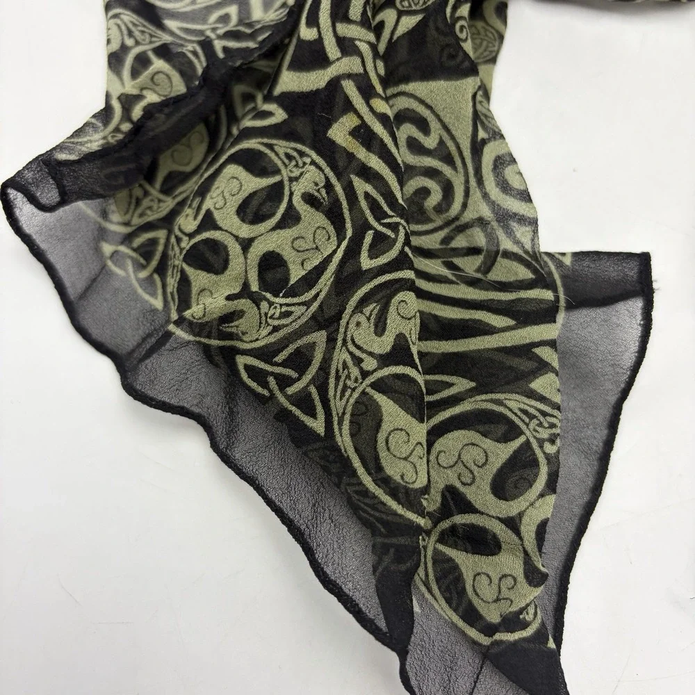 Vintage Keltic Designs Silk Scarf Black Green 90's Career Japan Career